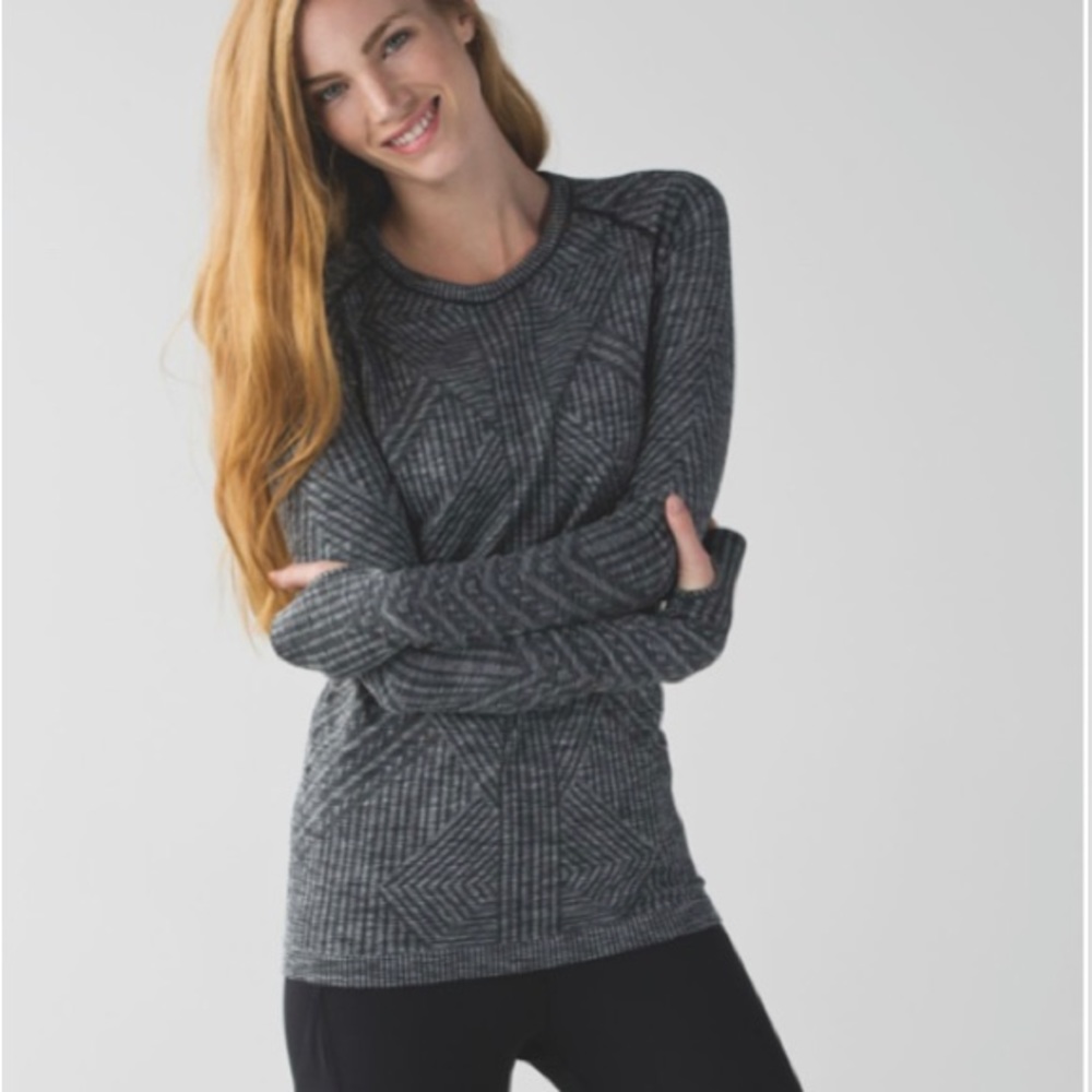 Gray Geometric Crewneck Long-Sleeve Top